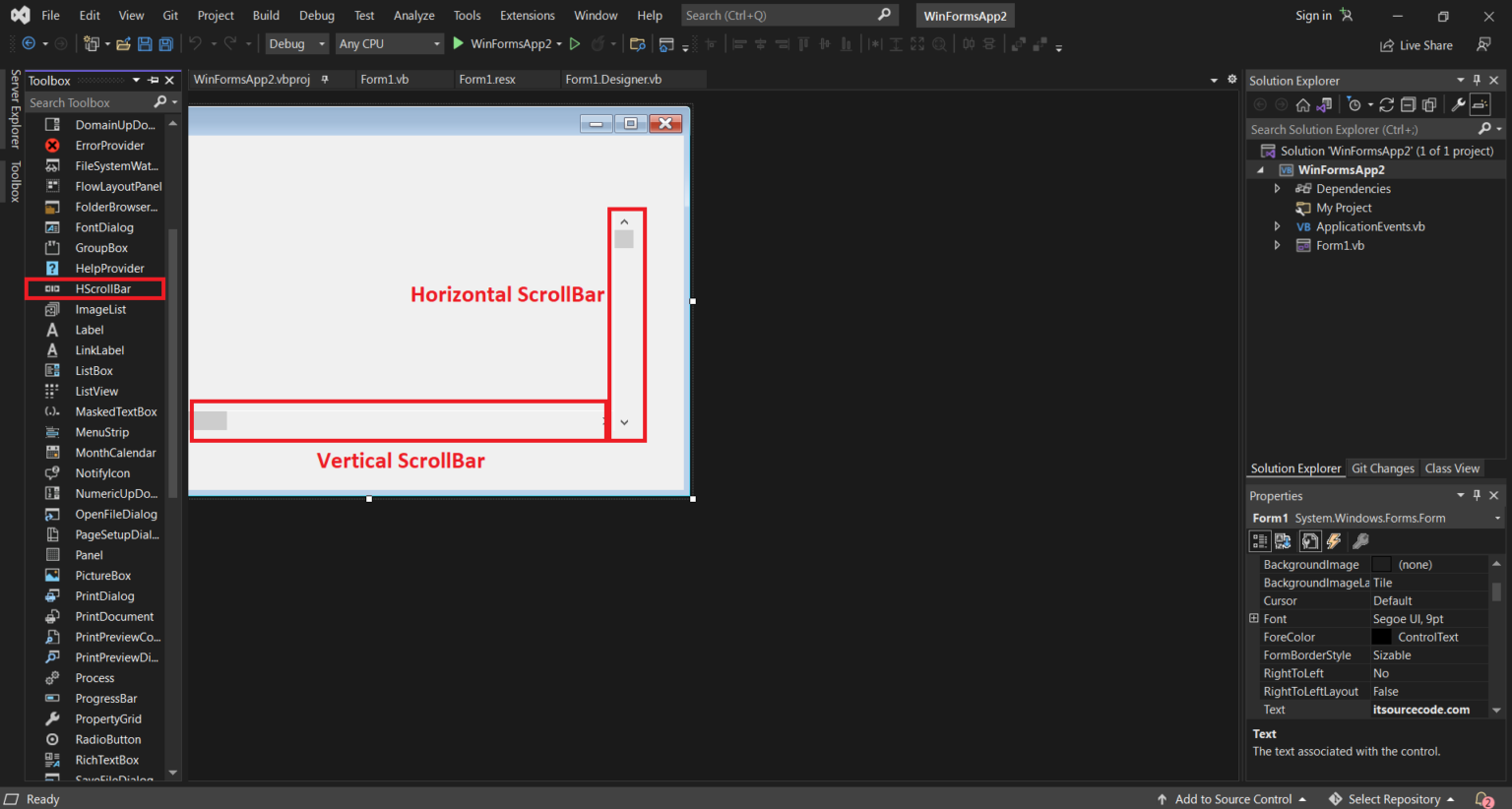 ScrollBar Control in Properties, Methods and Events