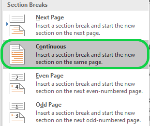 Select Continuous in Section Breaks