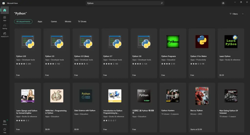 Python in Microsoft Store Installation