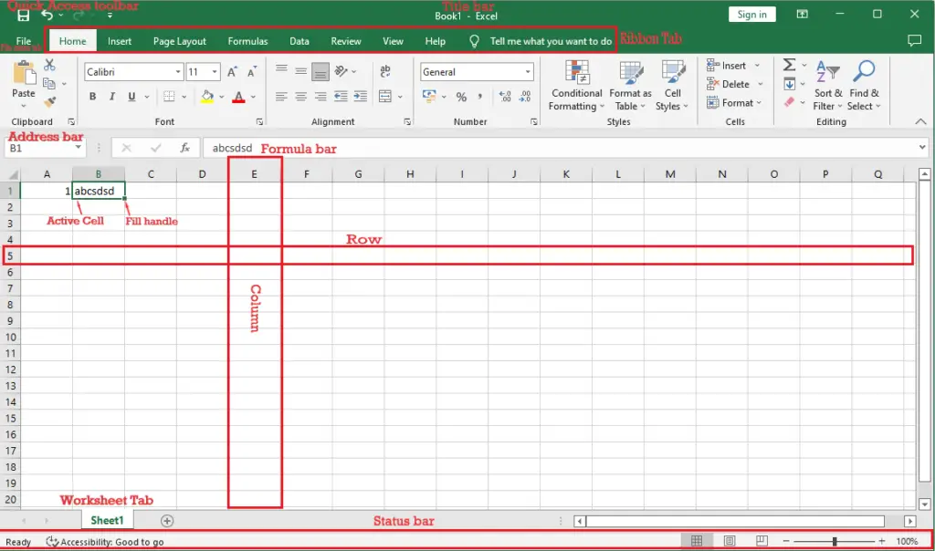 Excel Window components