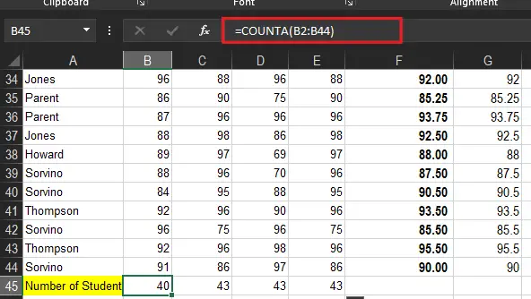 COUNTA FUNCTION multiple column range