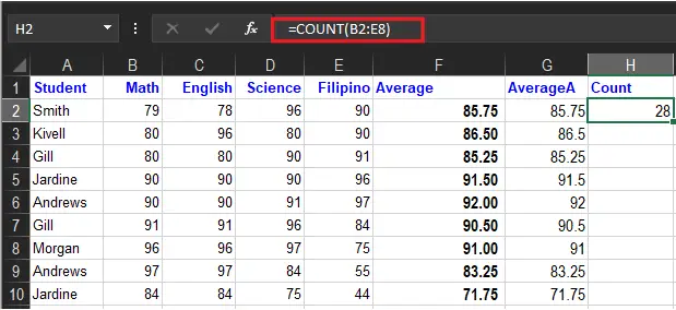 Count Function Range Example Result