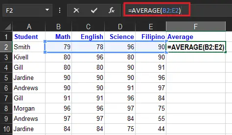 Excel Average Function