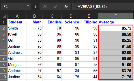 Excel Average Function Result drag