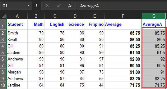 Excel AverageA Function