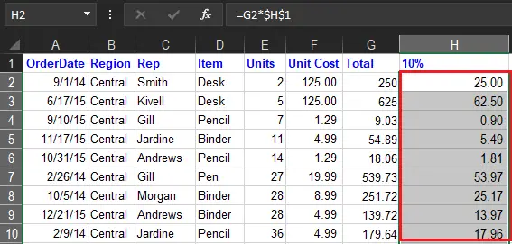 How to Multiply a Column by a Number in Excel Result