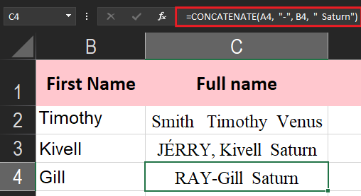 Concatenate Cells with Other Characters