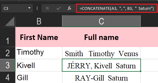 Concatenate Cells with Space, Comma, and Other Characters