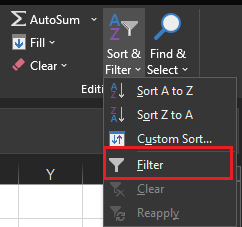 Filter in Home tab