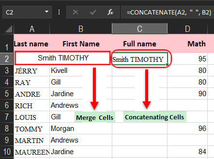 Merge Cell and Excel Concatenate Cells Function