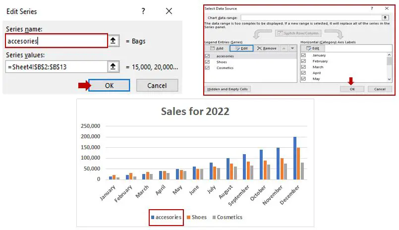 result of changing data series in excel