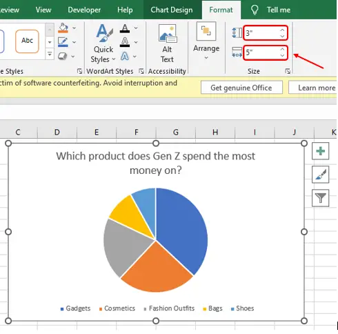Click the height and width boxes and enter the size - How To Move A Chart In Excel To A Chart Sheet