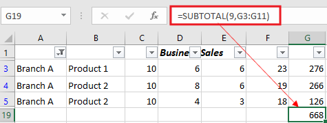Excel Subtotal Function Filtered row 