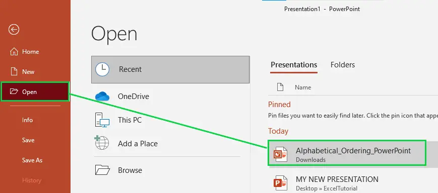 Locate Existing File Create Powerpoint Presentation
