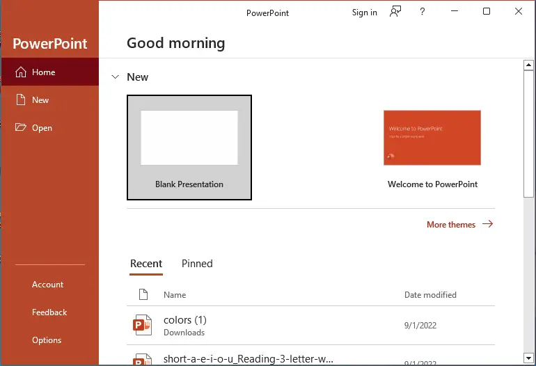 Powerpoint interface