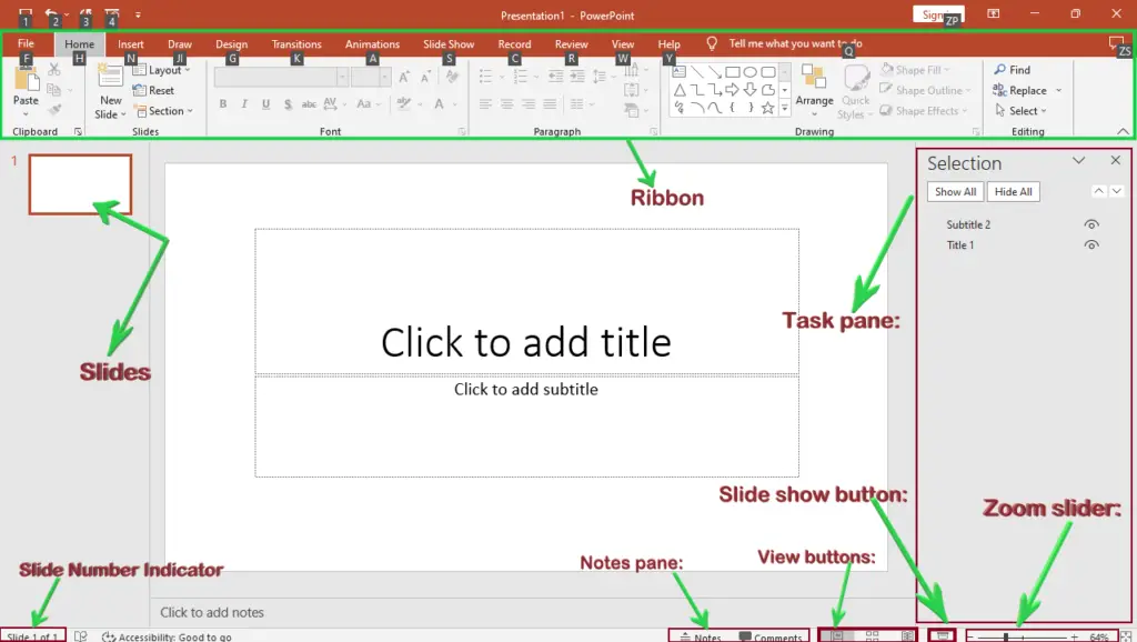 Powerpoint parts of Interface