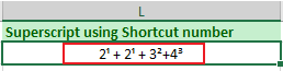 Superscript using shortcut number