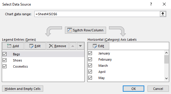 result on how to change or rename a data series in Excel