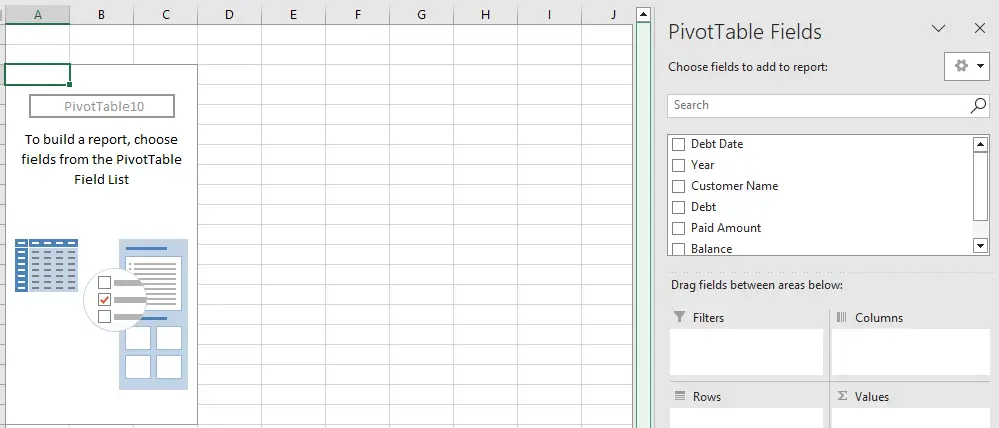 pivot table in a new worksheet