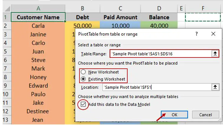 Basic steps in creating pivot table in Excel