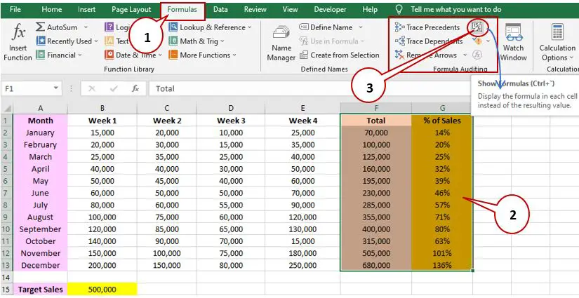 Using a button to show formula in Excel