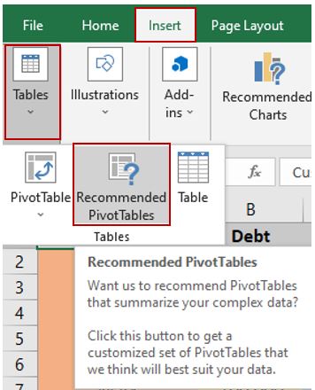 Recommended PivotTable Option