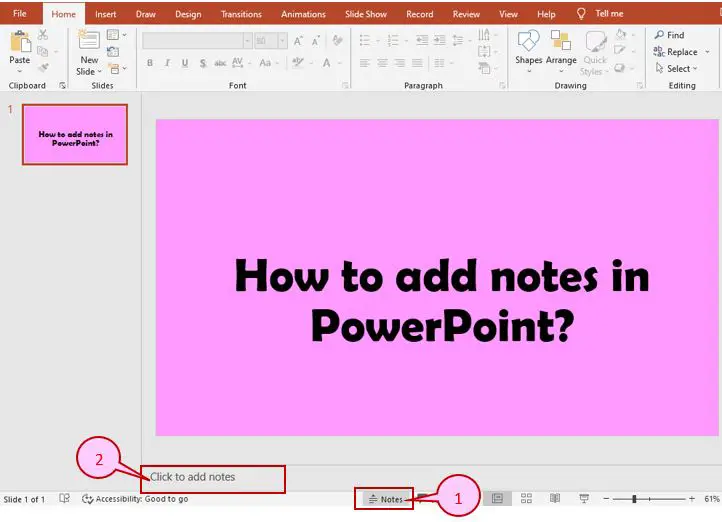 add note in PowerPoint