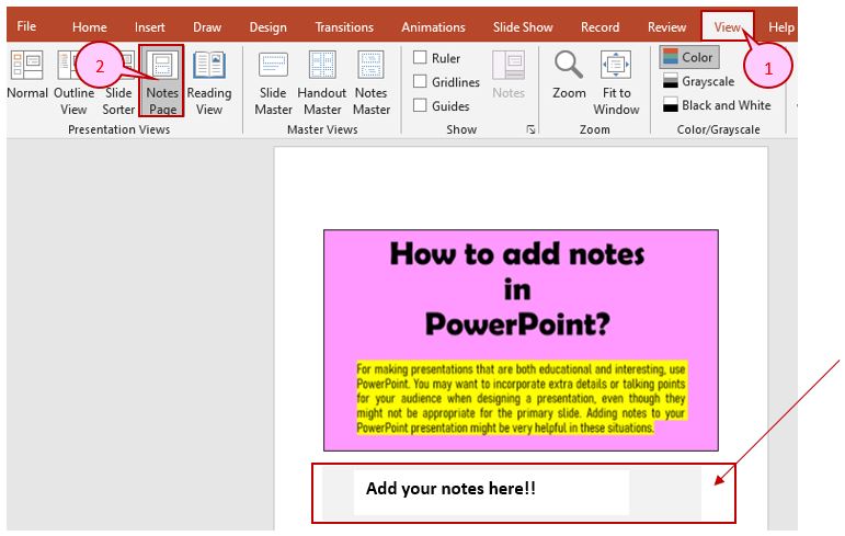 add notes to powerpoint