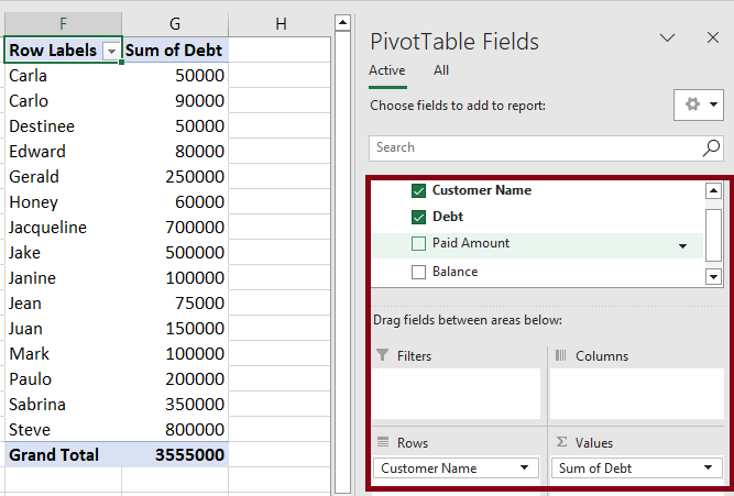 Basic steps in creating pivot table in Excel