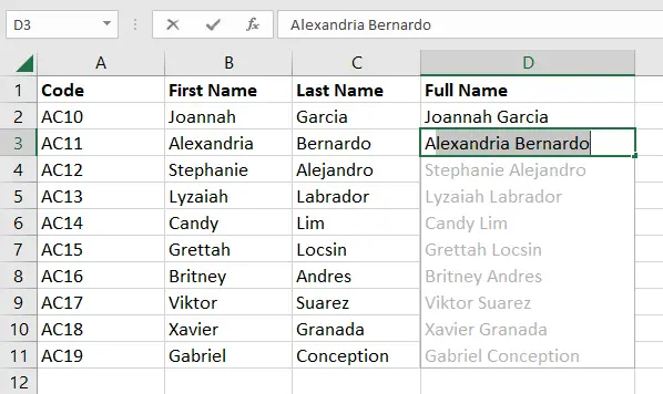 Name suggestions - Discover The Power Of Excel Autofill Shortcut