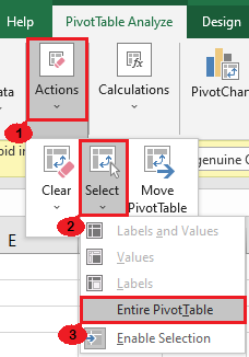 Actions, Select, then Entire PivotTable.