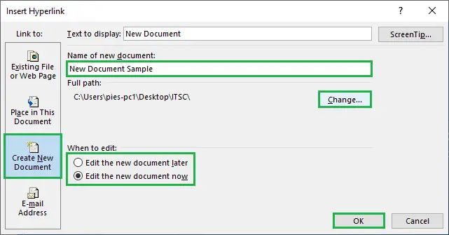 Create New Document Hyperlink - how to insert a hyperlink in a powerpoint