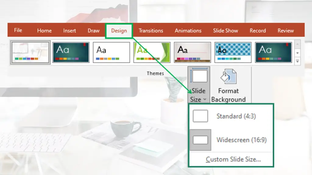 Design Tab and Slide size