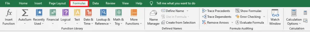 Excel Formula Tab