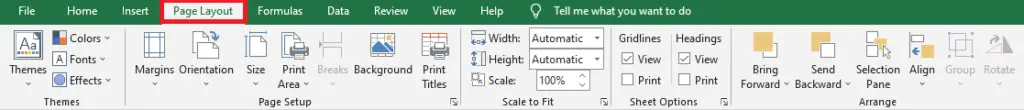 Excel Page Layout Tab
