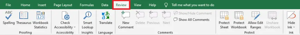 Excel Review Tab