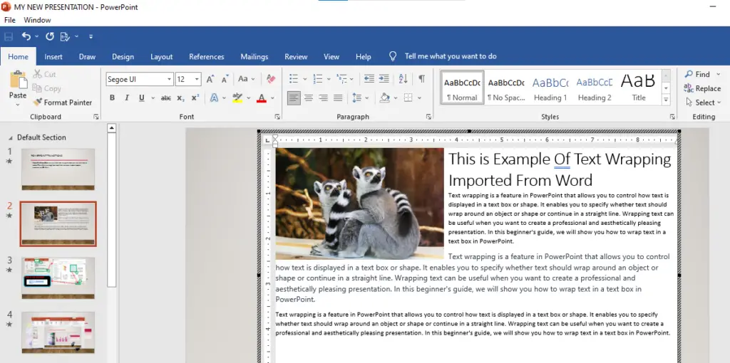 Text wrapping from word to powerpoint