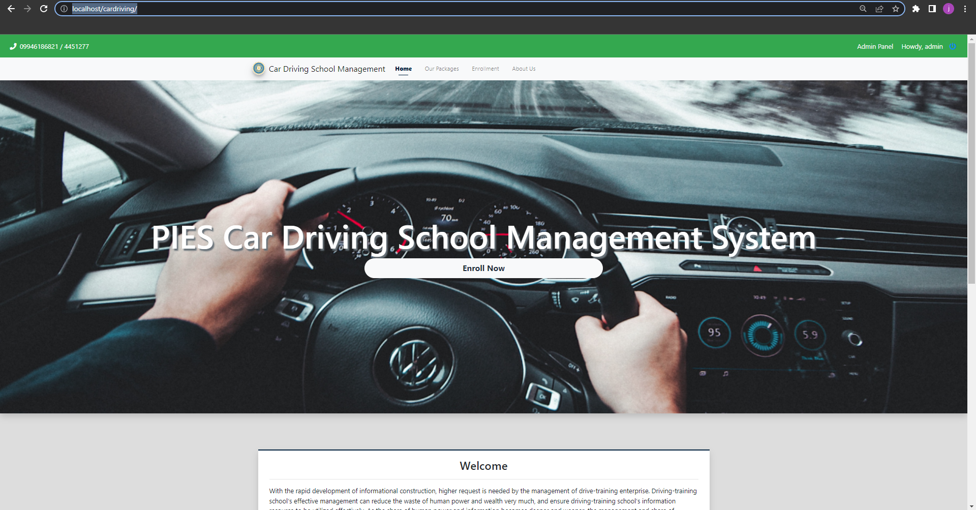 copy url in Car Driving School Management System in PHP