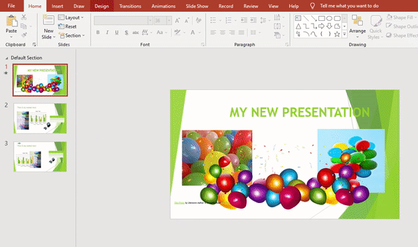 Powerpoint theme in selected slide
