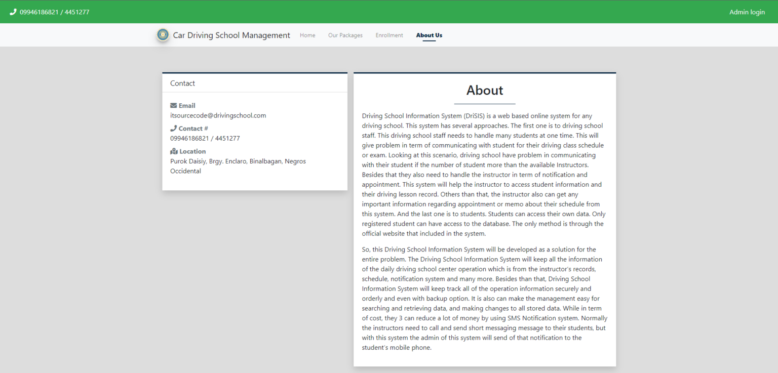 Car Driving School Management System in PHP with Source Code