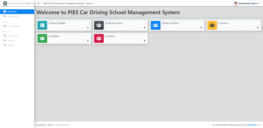 Car Driving School Management System in PHP Admin Dashboard