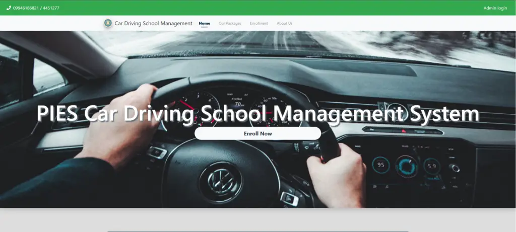 Homepage in Car Driving School Management System in PHP