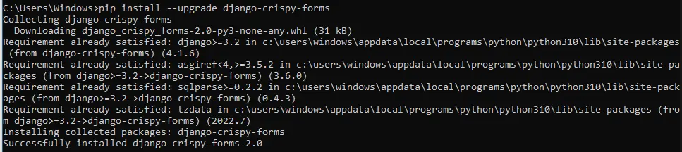 install Upgraded the crispy_forms module
