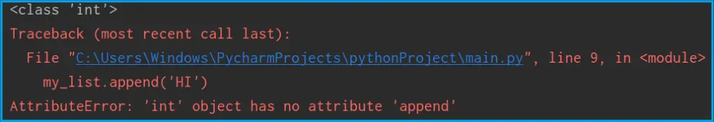 Attributeerror int object has no attribute append example error