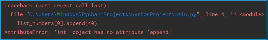 Attributeerror int object has no attribute append example2 error