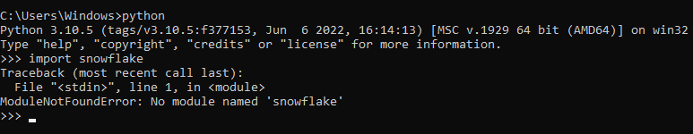 import snowflake module not found