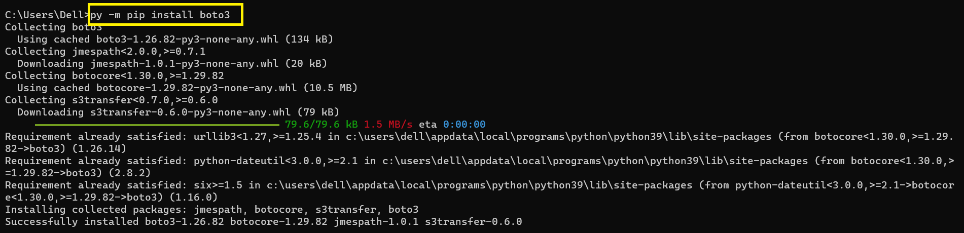 install in py alias for Modulenotfounderror no module named 'boto3'