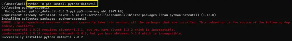 install -m python dateutil for Modulenotfounderror no module named 'python-dateutil'