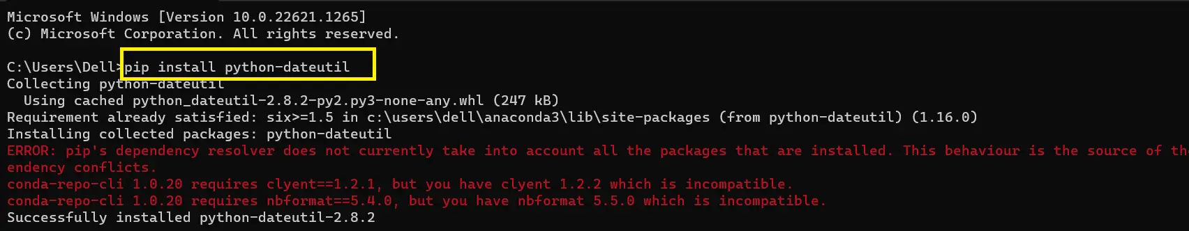 install python dateutil for Modulenotfounderror no module named 'python-dateutil'