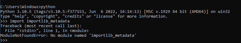 no module named importlib metadata